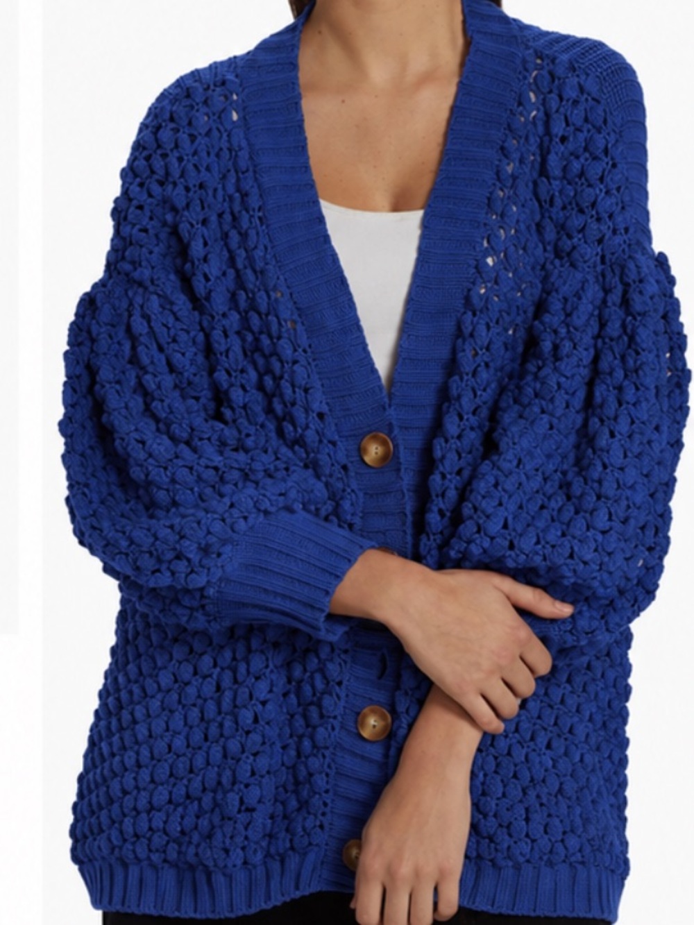 FARM RIO Blue Handmade Dots Knit Cardigan Oversized Slouchy Sweater Small